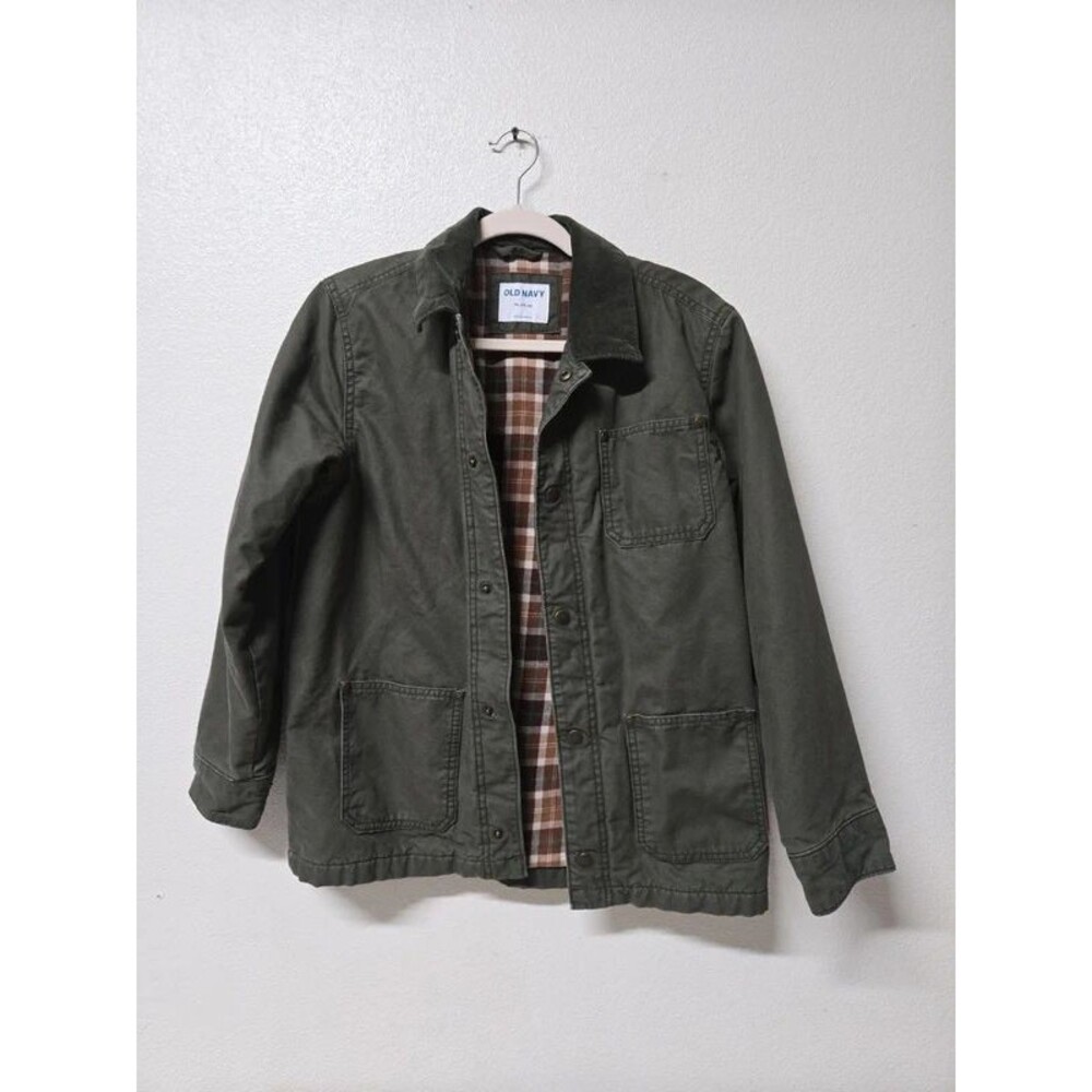 Old Navy Kids Plaid Flannel Lined Cotton Canvas Utility Jacket - XL (14-16)